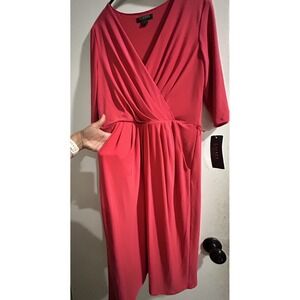 NWT Ralph Lauren Women Bright Coral Pink Solid Elastane Wrap Dress Size 12